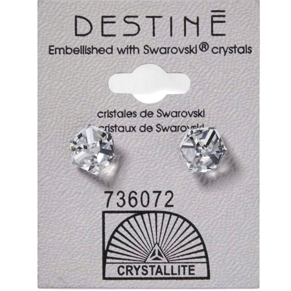 Crystallite Destine Silver Crystal Clear Cube 6 mm Earrings